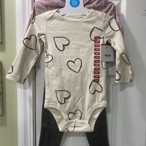 Carter's Cream One-Piece with Black Heart Print - Long Sleeve